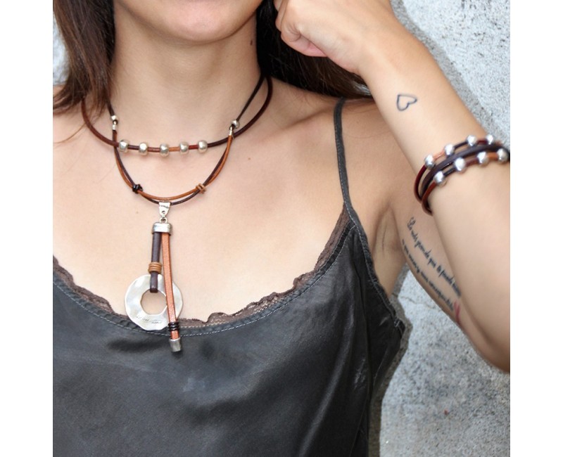 COLLIER LIANA EN CUIR ET ARGENT