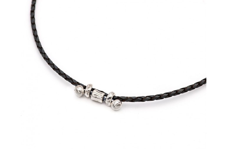 Collar - Mujer - Hombre - Josué - Cuero trenzado - Plata