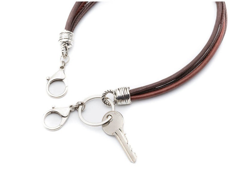 OUTLANDER key ring in leather and silver