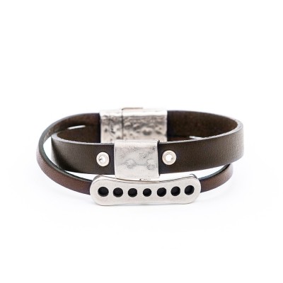 Pulsera-Piel-Plata-Foradada-Hombre-Mujer-Unisex