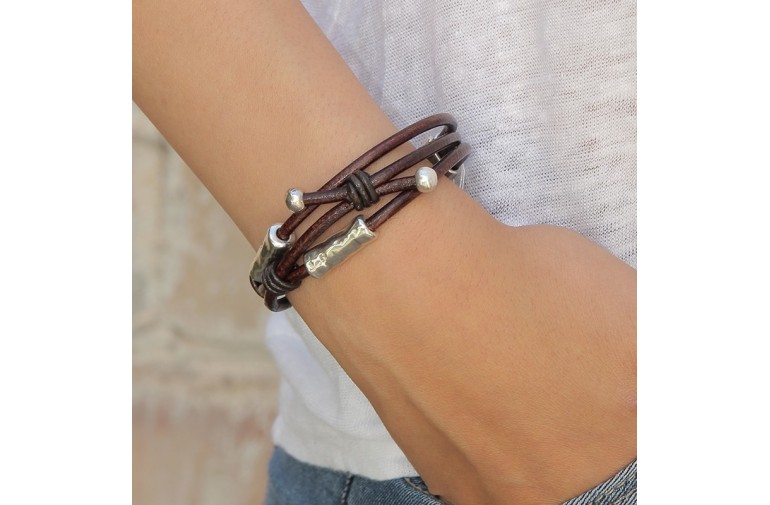 Pulsera-Piel-Plata-Hombre-Mujer-Unisex-Natural-Soares